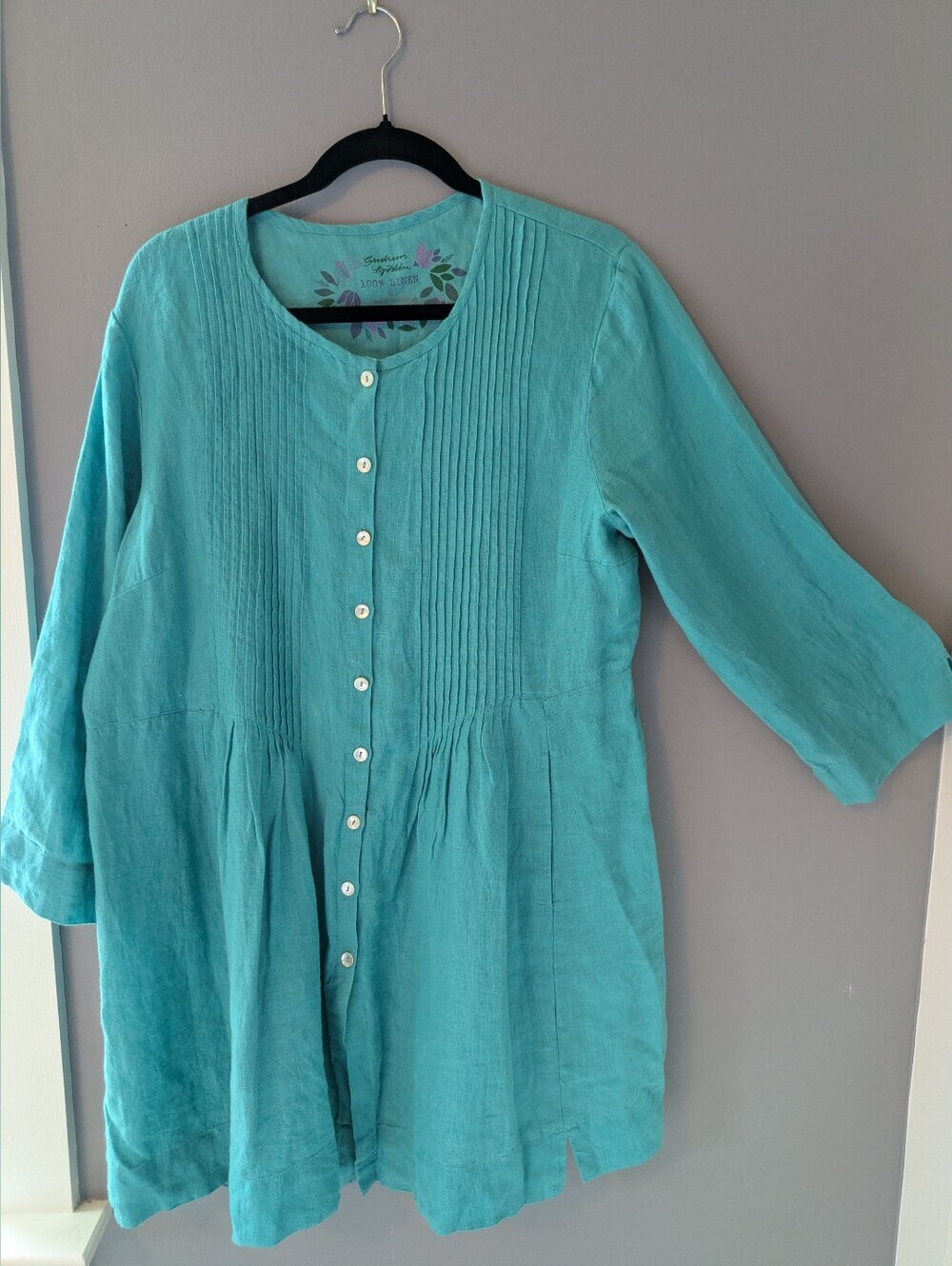 Gudrun Sjoden L Pintuck Artist Blouse Linen Blue